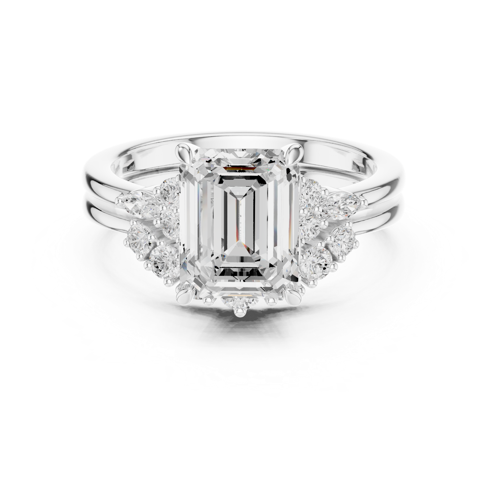 Gold Ring DDLR-440, Emerald center stone, White Gold, view 4
