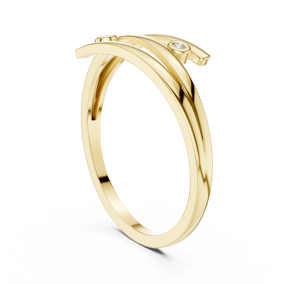 14K Solid Gold Lab Diamond Crossover Ring, Yellow Gold, view 1
