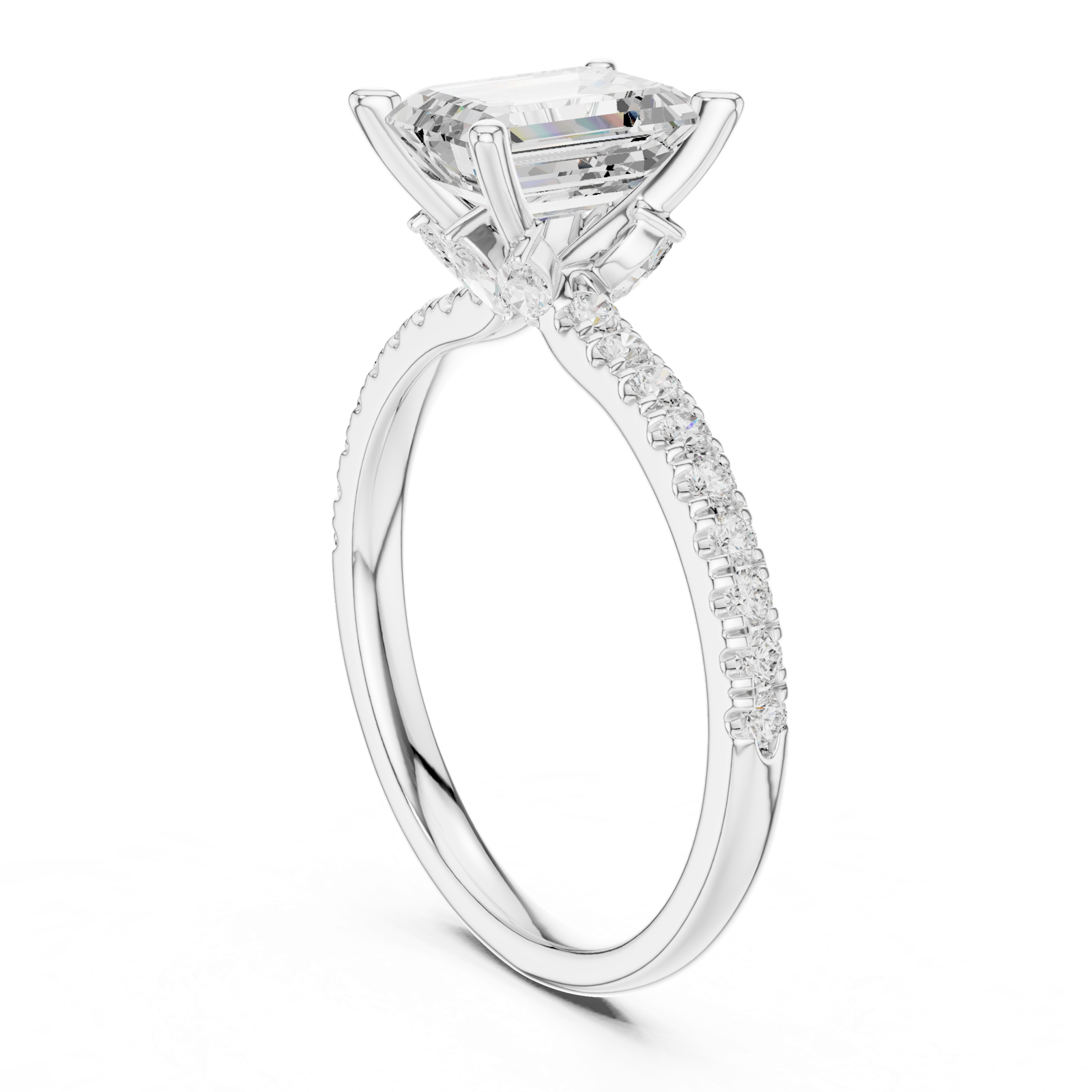 Gold Ring DDLR-256, Emerald center stone, White Gold, view 1