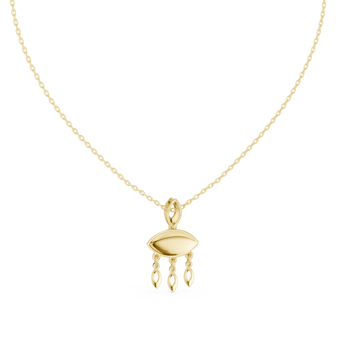 14K Solid Gold Lab Diamond Evil Eye Pendant Necklace, Yellow Gold