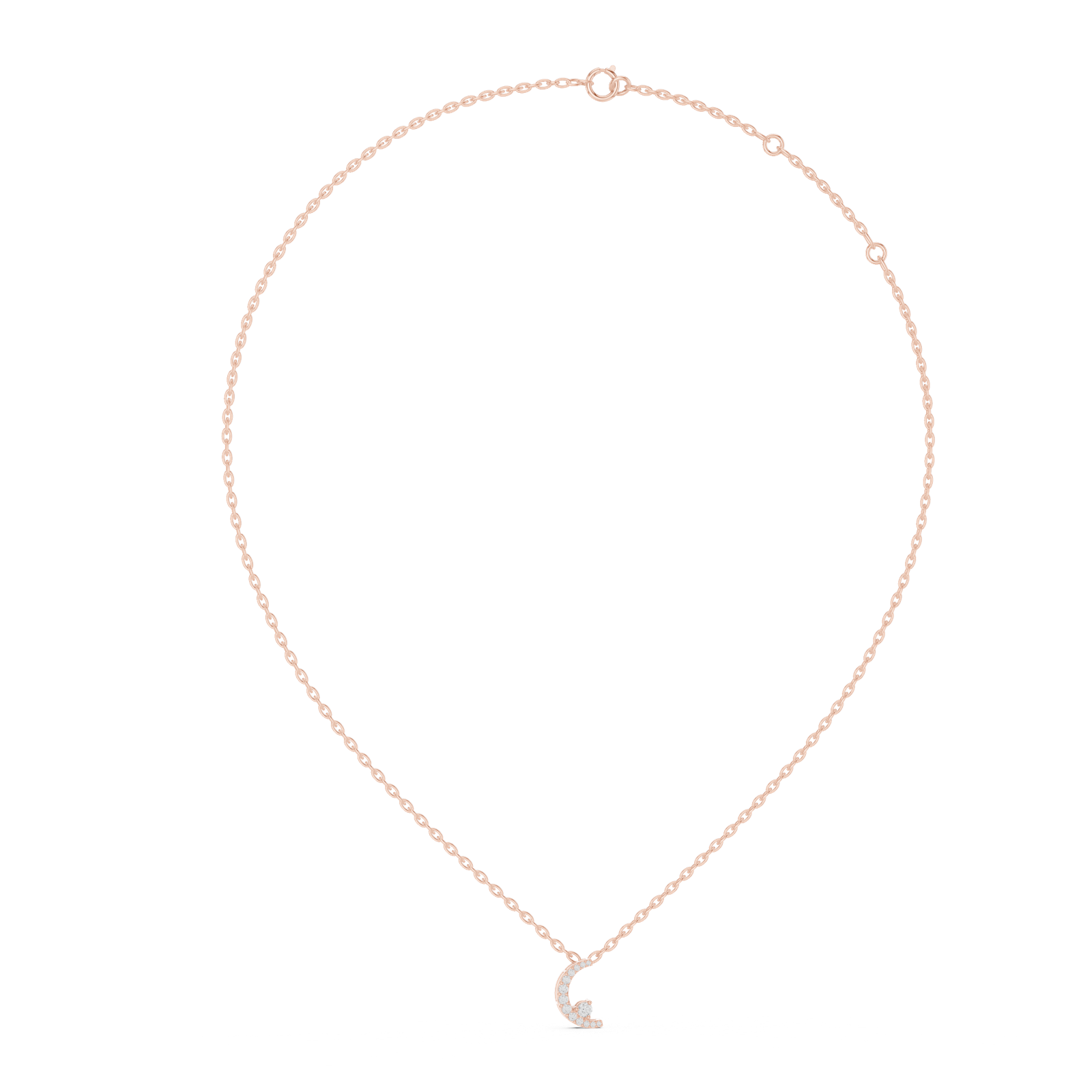 14K Solid Gold Lab Diamond Moon Pendant Necklace, Rose Gold, view 1