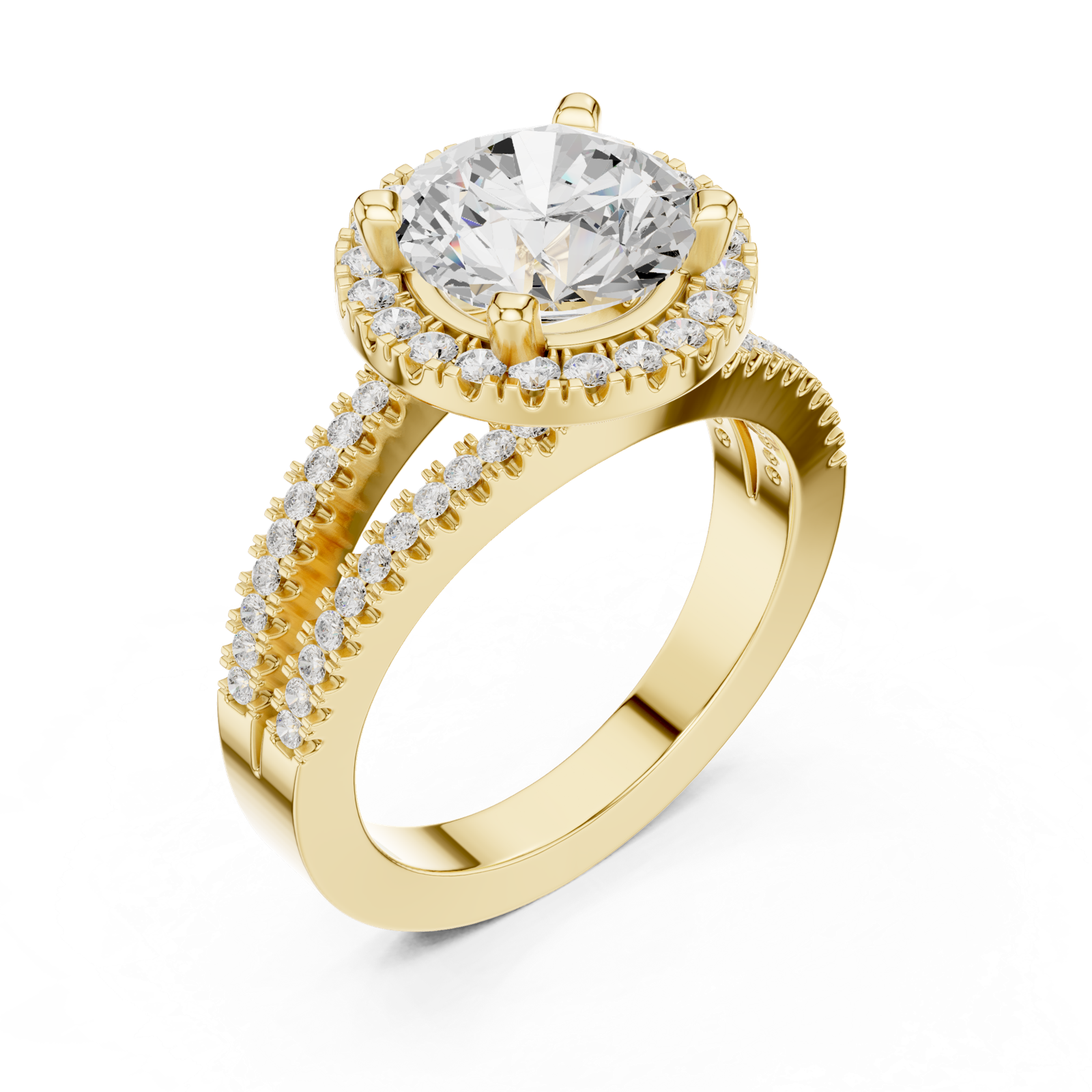 Gold Ring DDLR-350, Round center stone, Yellow Gold, view 2