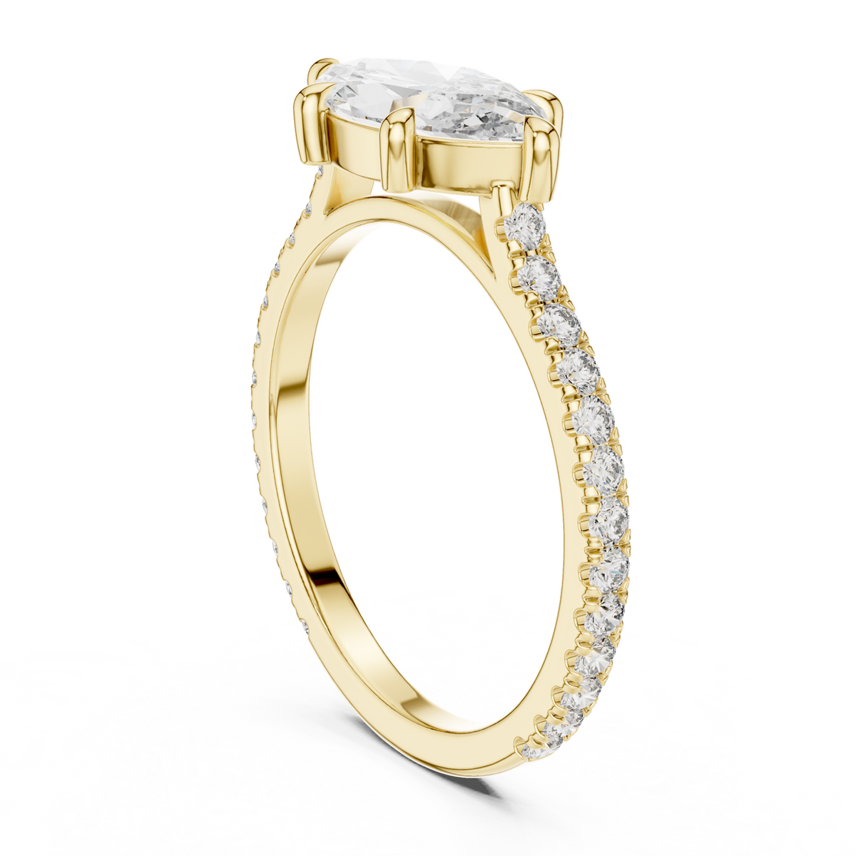 14K Solid Gold Lab Diamond Three-Stone Ring, Yellow Gold, view 1