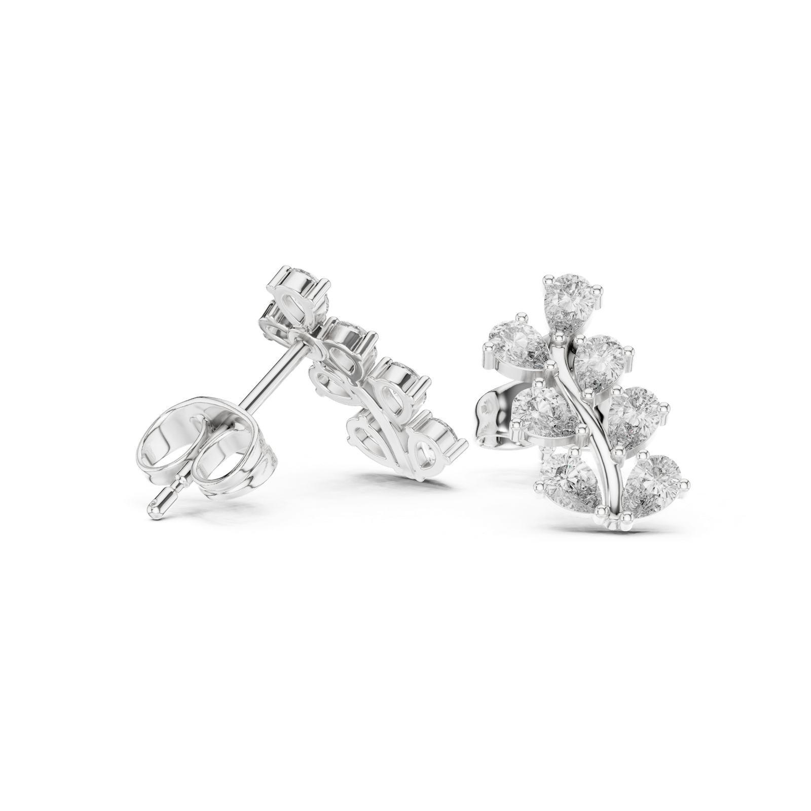 14K Solid Gold Lab Diamond Leaf Cluster Earrings, White Gold, view 1