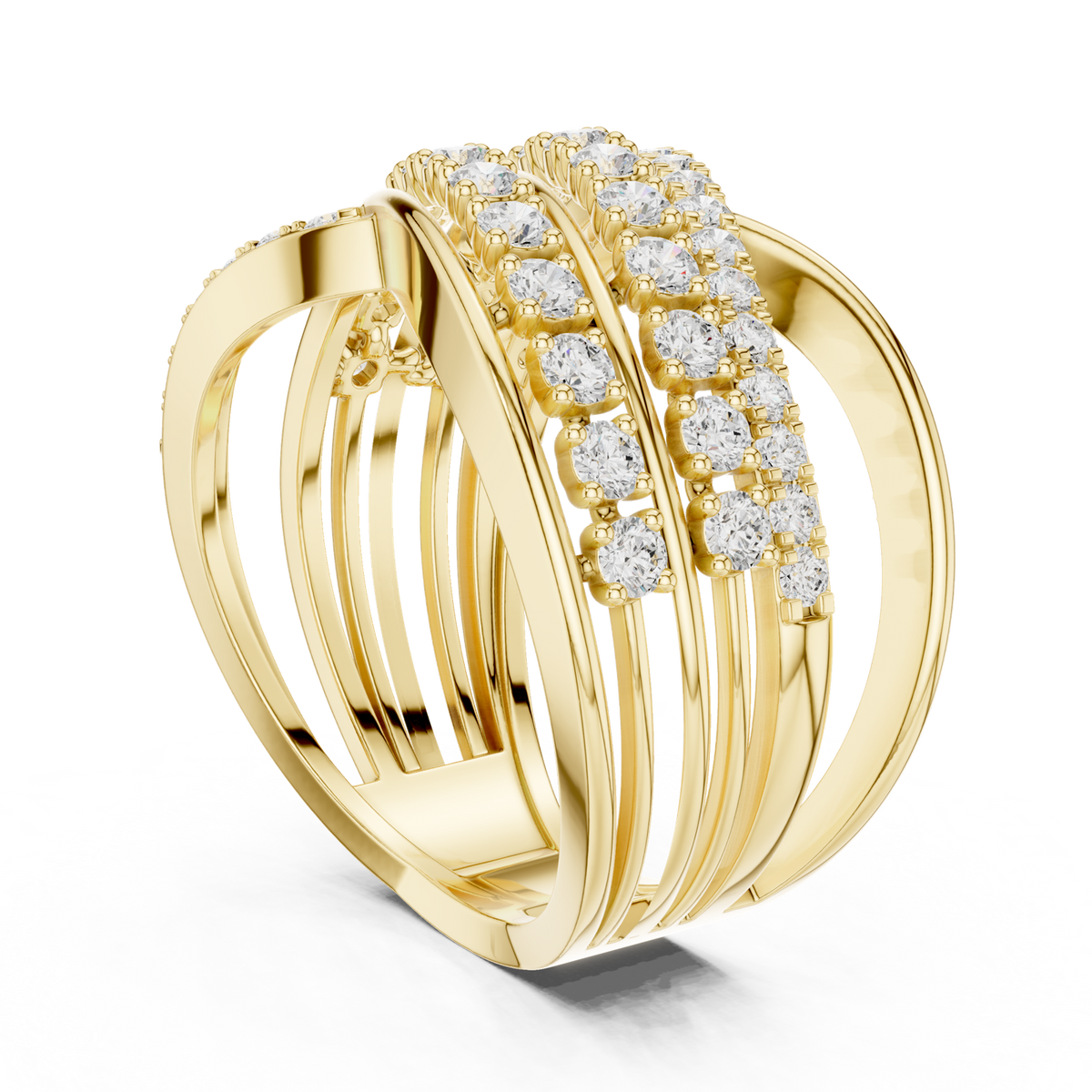 14K Solid Gold Lab Diamond Crossover Ring, Yellow Gold, view 1