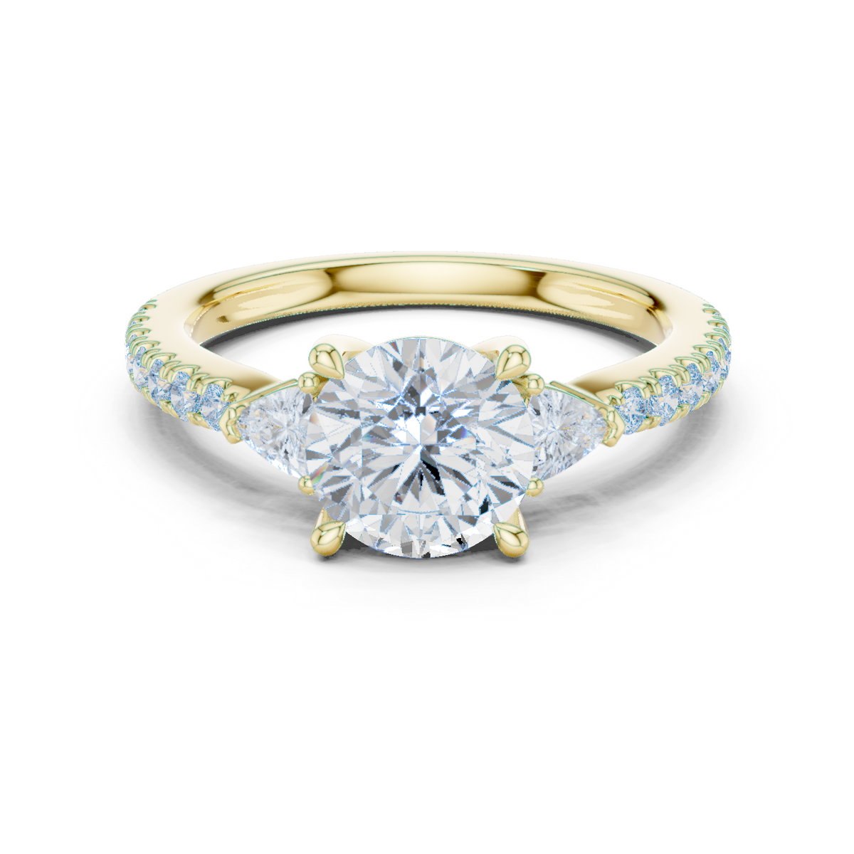 14K Solid Gold Lab Diamond Three-Stone Ring, Yellow Gold