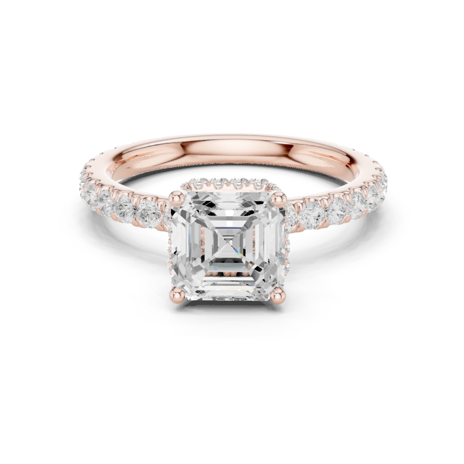 Gold Ring DDLR-165, Asscher center stone, Rose Gold
