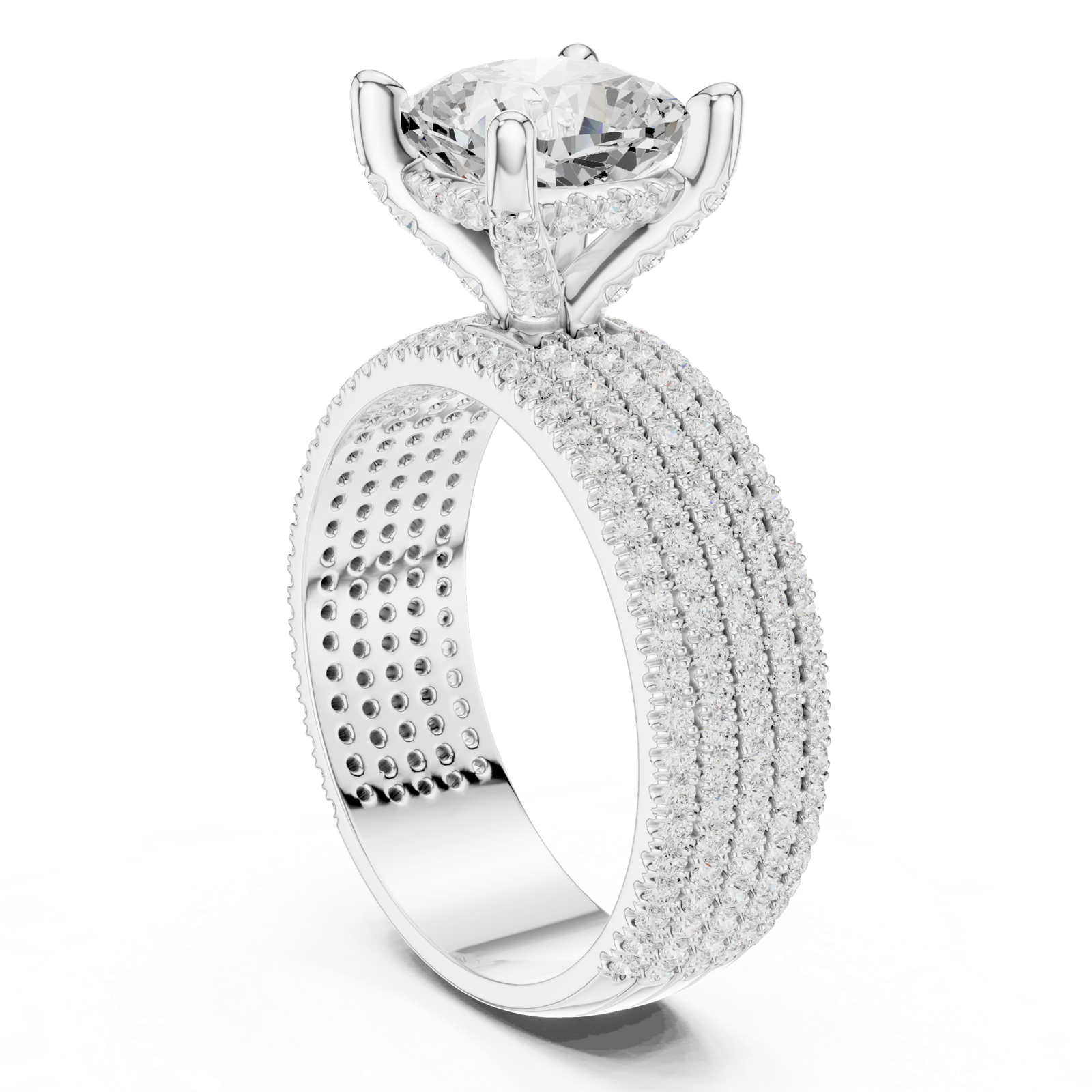Gold Ring, Cushion center stone, White Gold, view 1