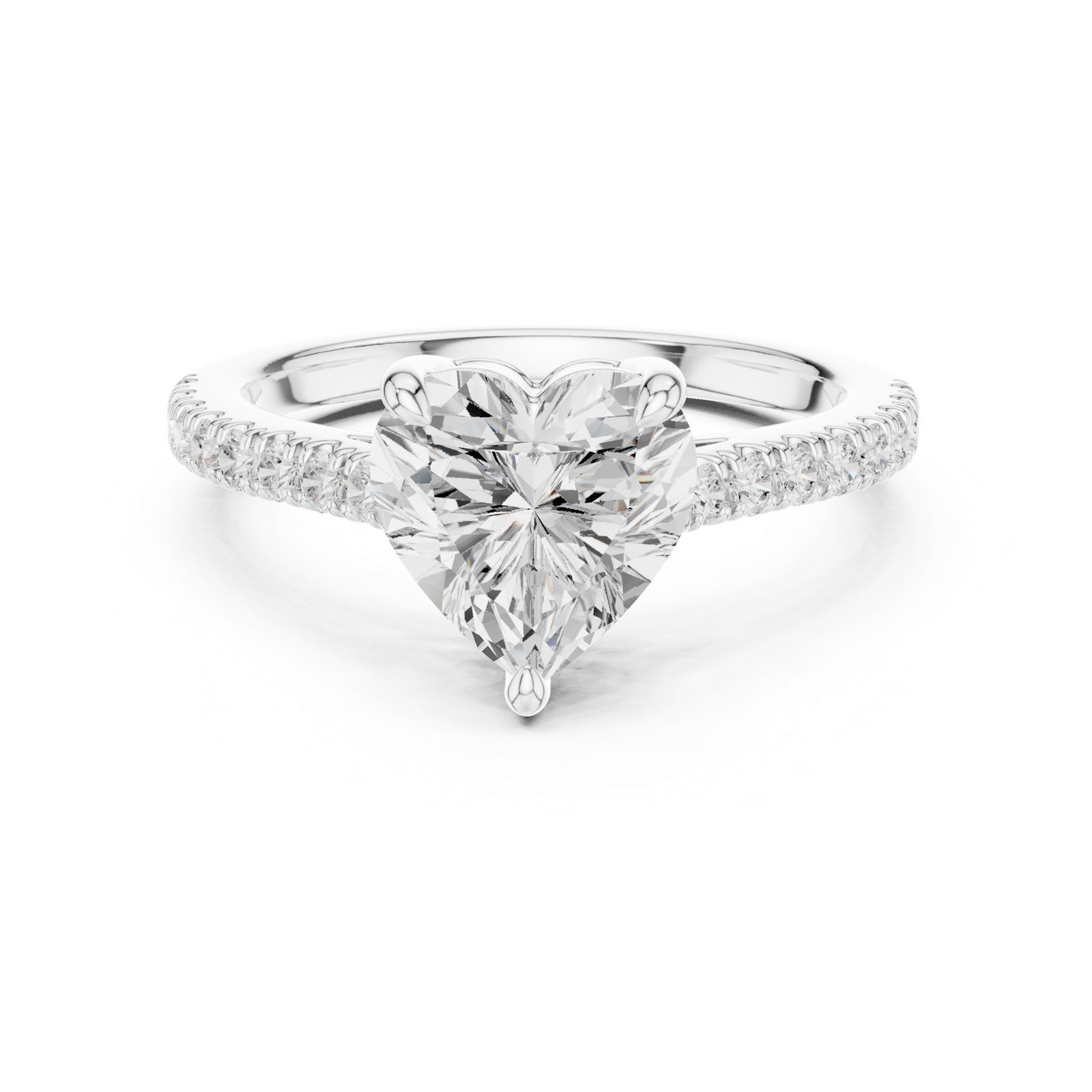 Gold Ring DDLR-039, Heart center stone, White Gold, view 4