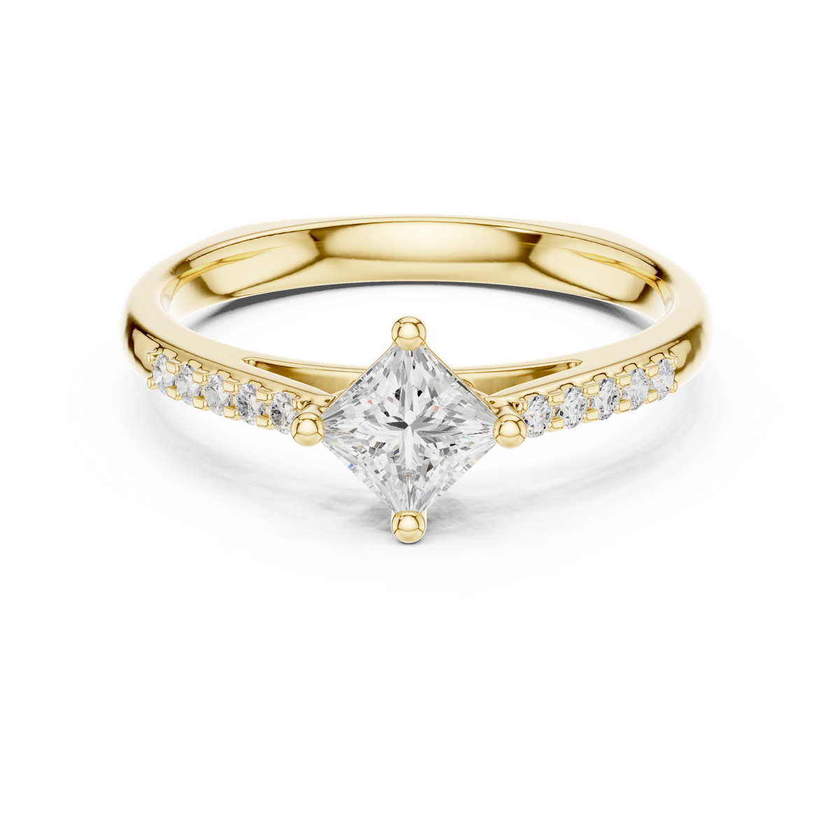 14K Solid Gold Lab Diamond Solitaire Ring, Yellow Gold