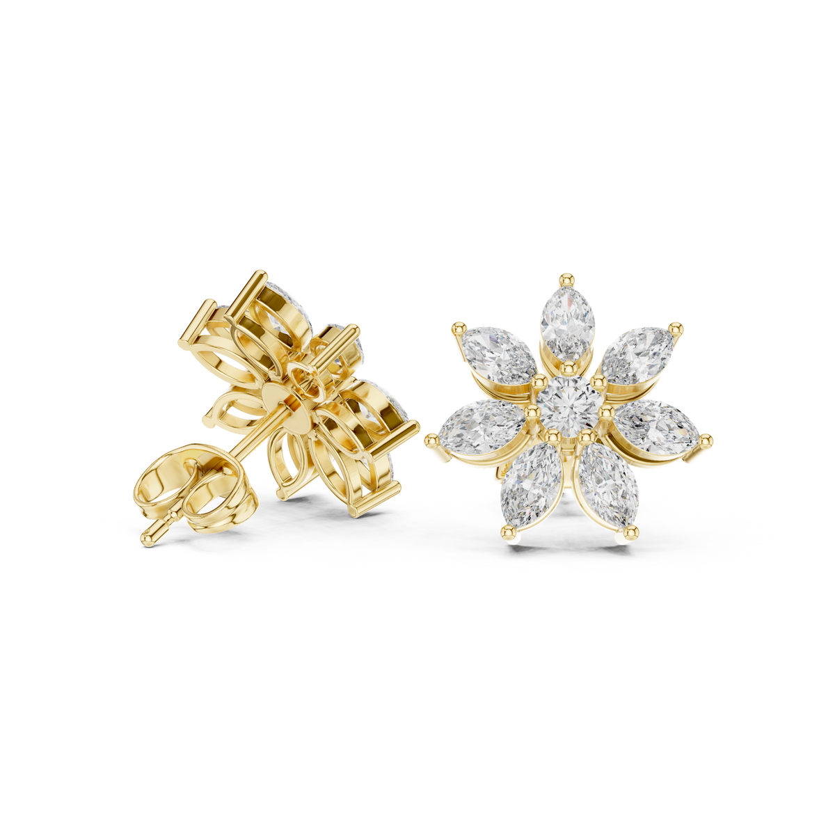 14K Solid Gold Lab Diamond Flower Cluster Earrings, Yellow Gold, view 1