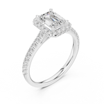 Gold Halo Pave Engagement Ring, Emerald center stone, White Gold, view 2