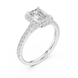Gold Halo Pave Engagement Ring, Emerald center stone, White Gold, view 2
