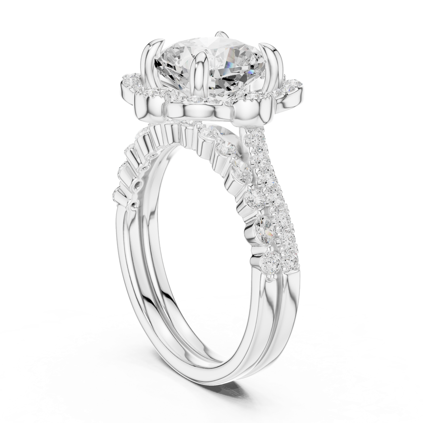 Gold Ring, Cushion center stone, White Gold, view 1