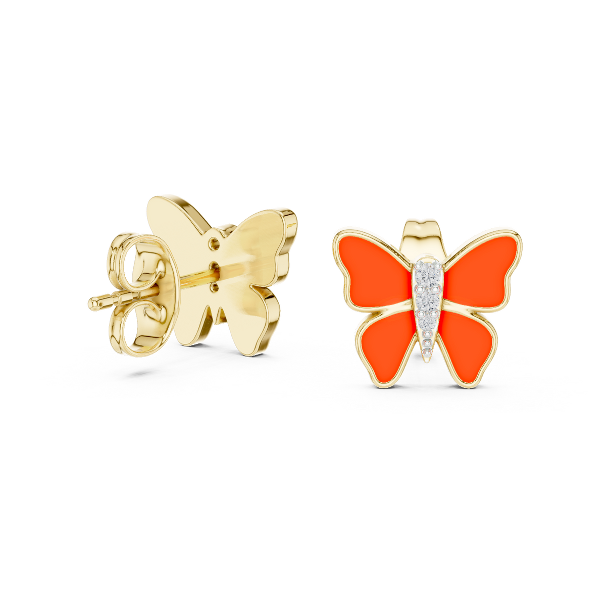 14K Solid Gold Lab Diamond Butterfly Stud Earrings, Yellow Gold, view 1