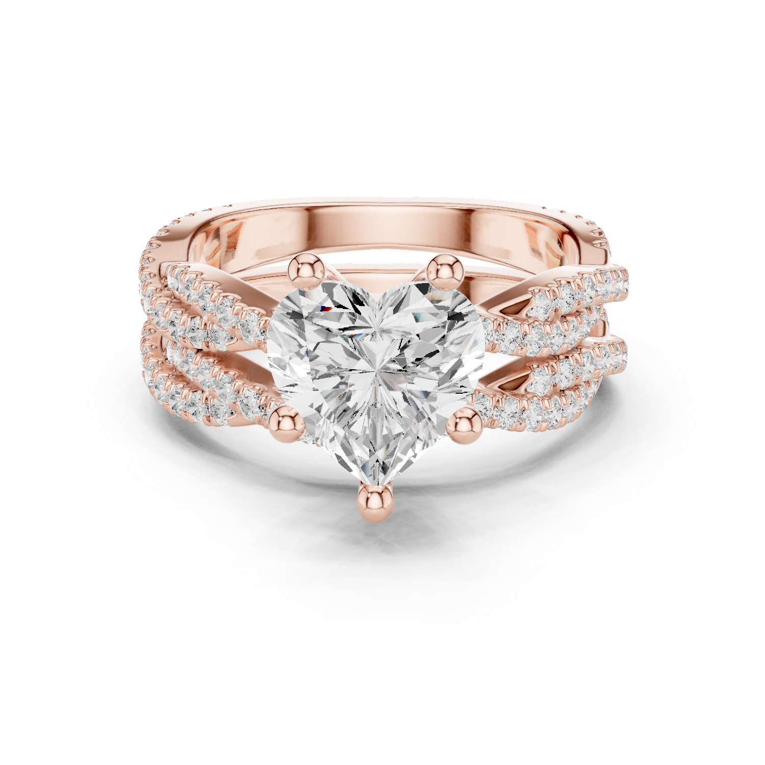 Gold Ring DDLR-300, Heart center stone, Rose Gold