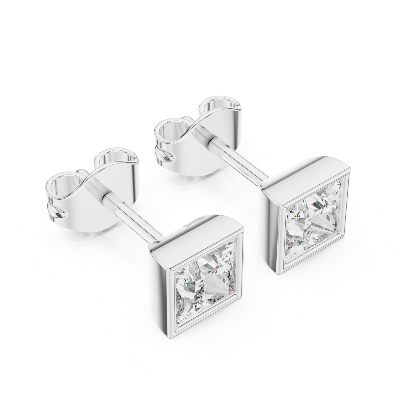 14K Solid Gold Lab Diamond Stud Earrings, White Gold, view 2