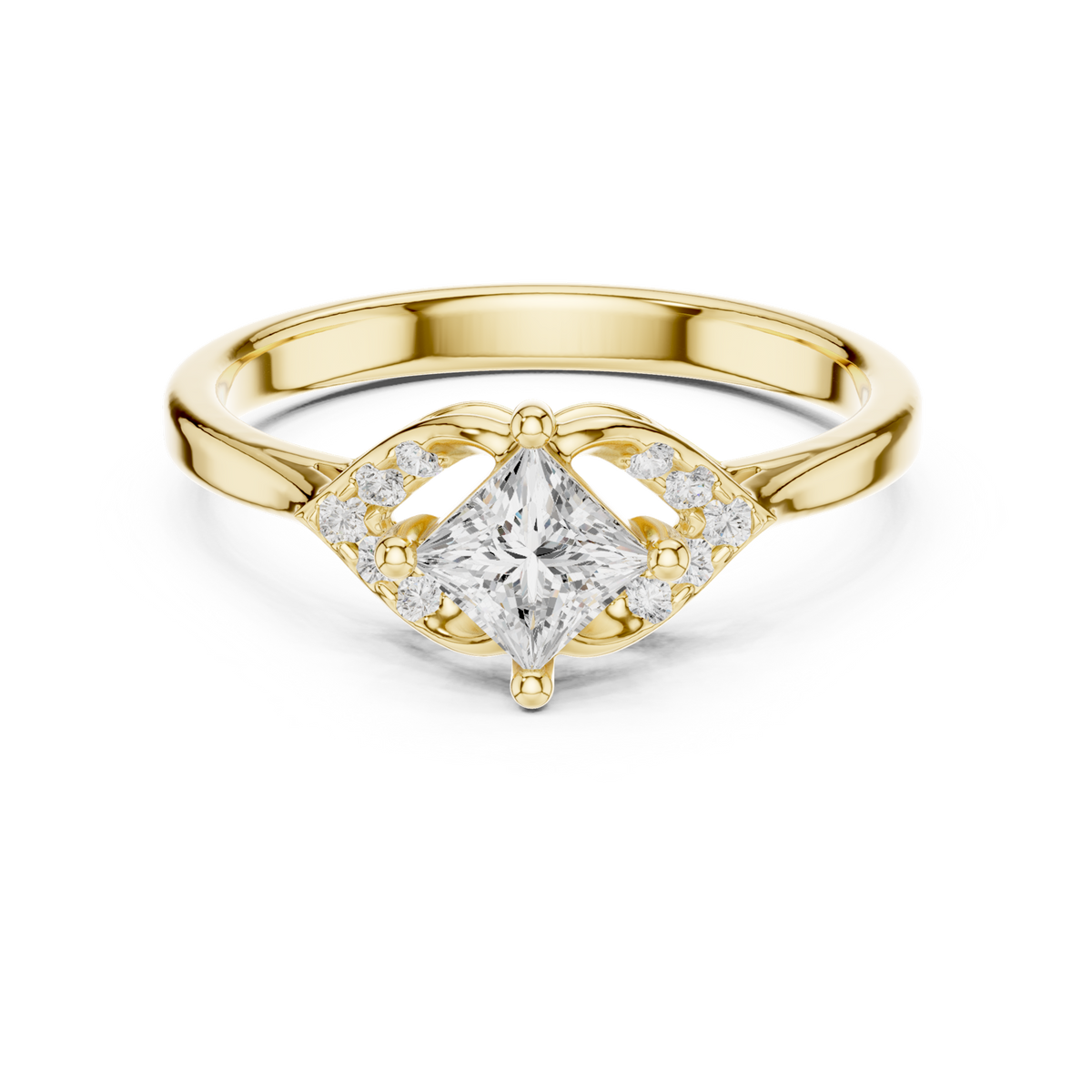 14K Solid Gold Lab Diamond Three-Stone Ring, Yellow Gold