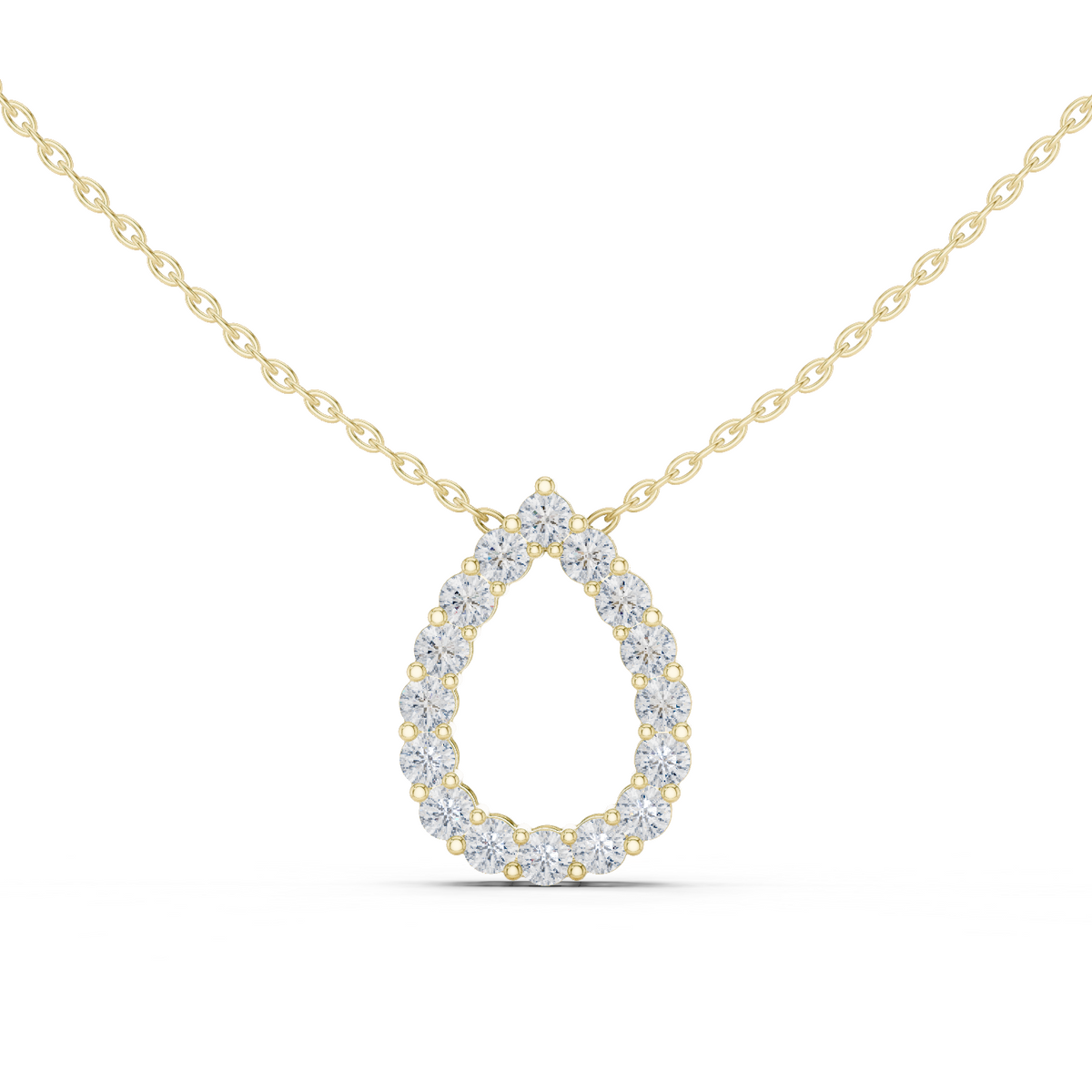 14K Solid Gold Lab Diamond Pendant Necklace, Yellow Gold