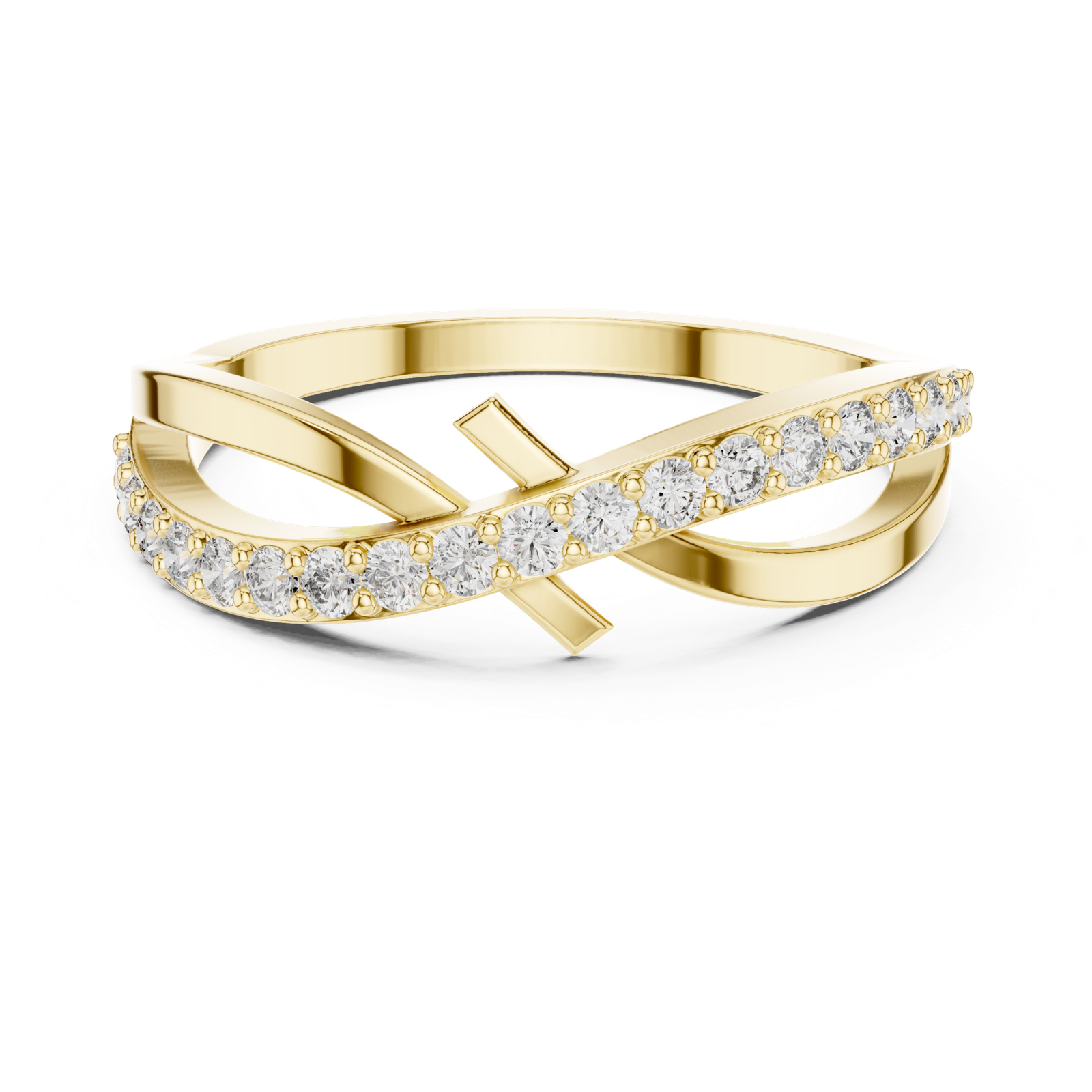 14K Solid Gold Lab Diamond Crossover Ring, Yellow Gold