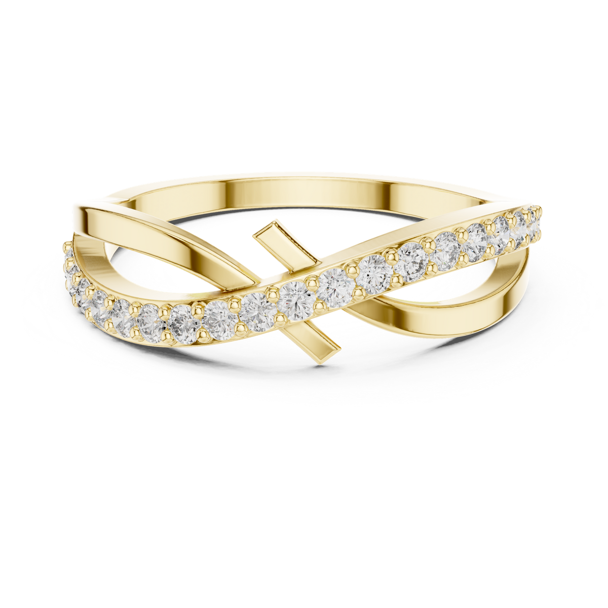 14K Solid Gold Lab Diamond Crossover Ring, Yellow Gold