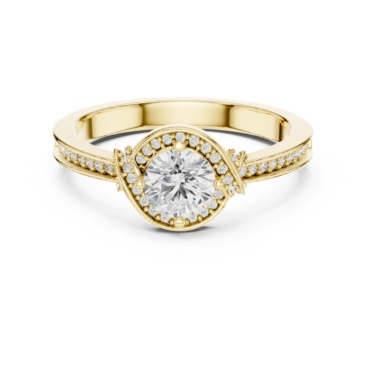 14K Solid Gold Lab Diamond Halo Ring, Yellow Gold