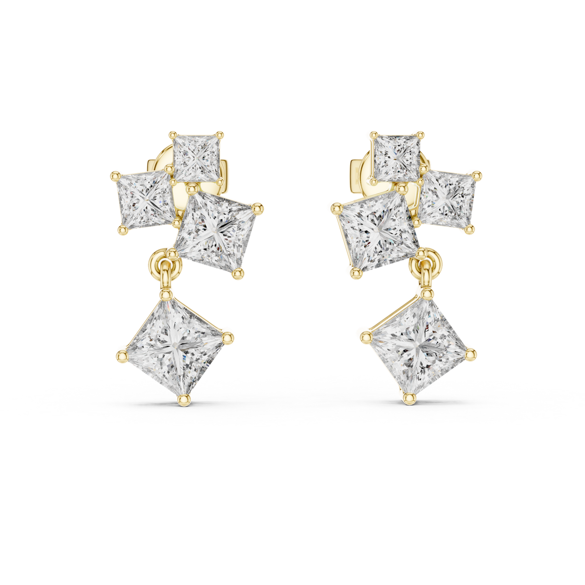 14K Solid Gold Lab Diamond Drop Earrings, Yellow Gold