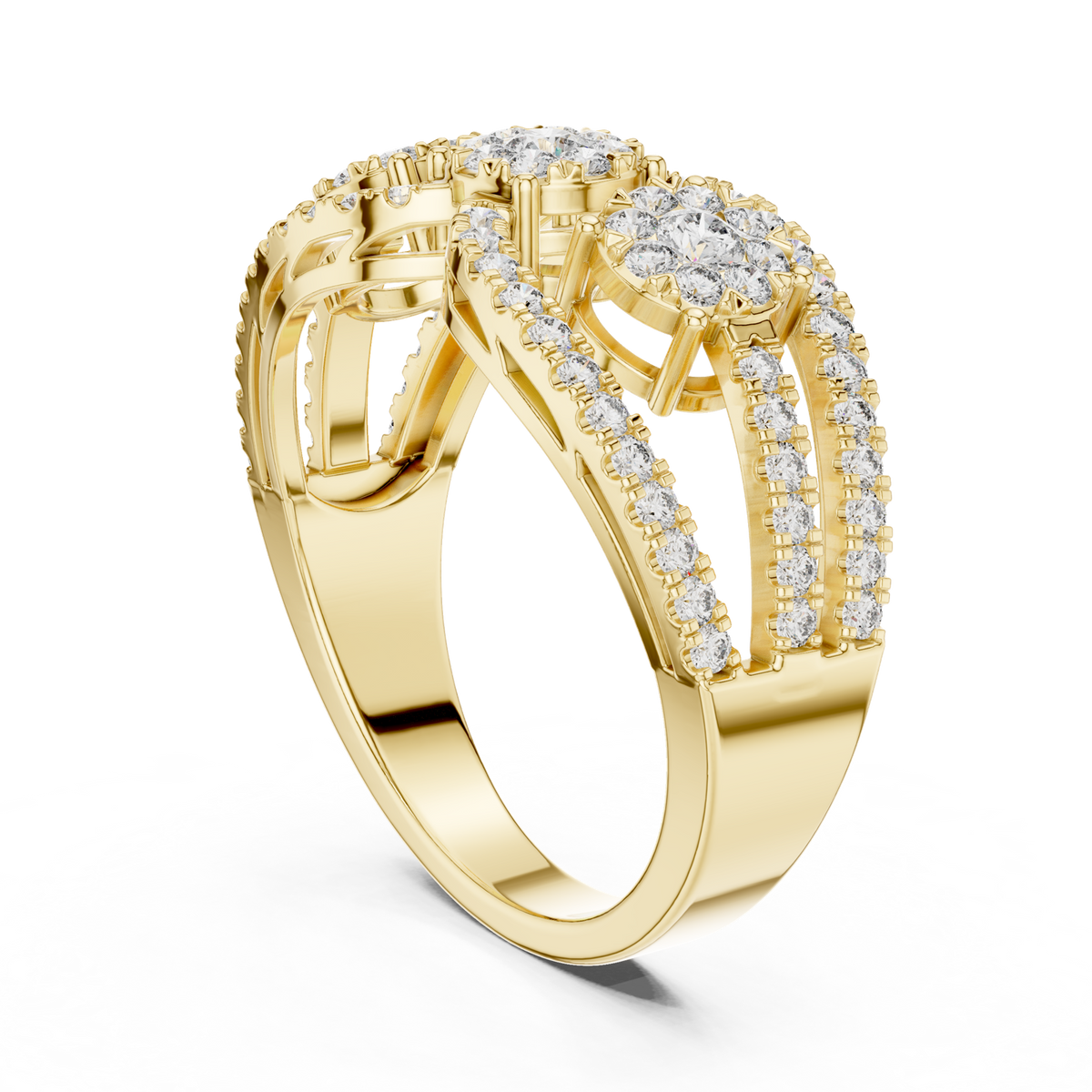 14K Solid Gold Lab Diamond Three-Stone Ring, Yellow Gold, view 1