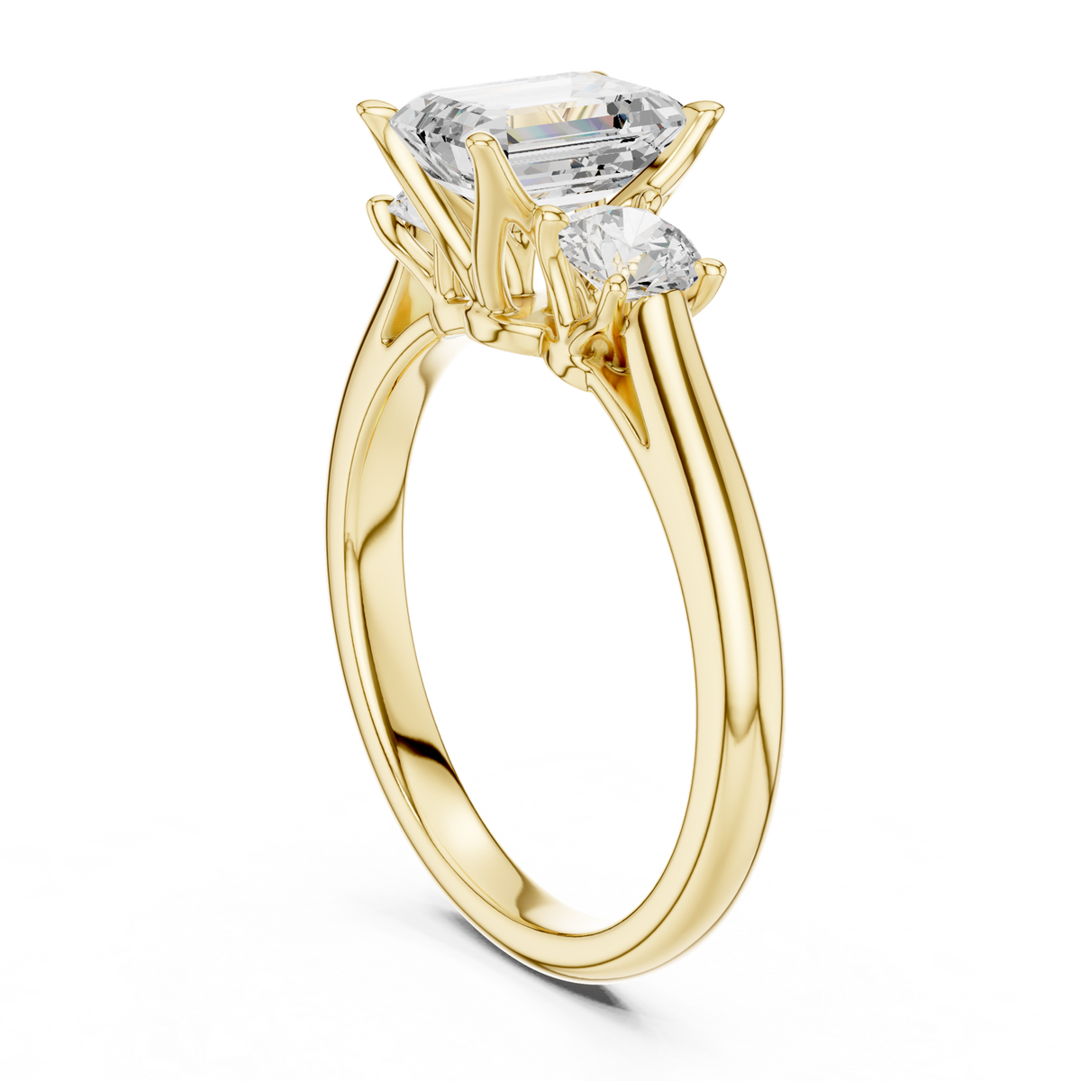 14K Solid Gold Lab Diamond Three-Stone Ring, Yellow Gold, view 1