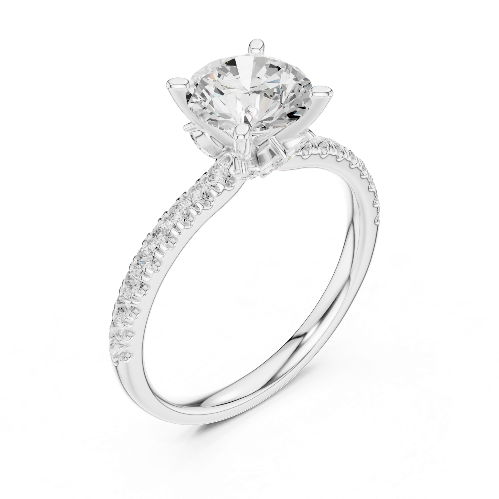 Gold Ring DDLR-256, Round center stone, White Gold, view 2