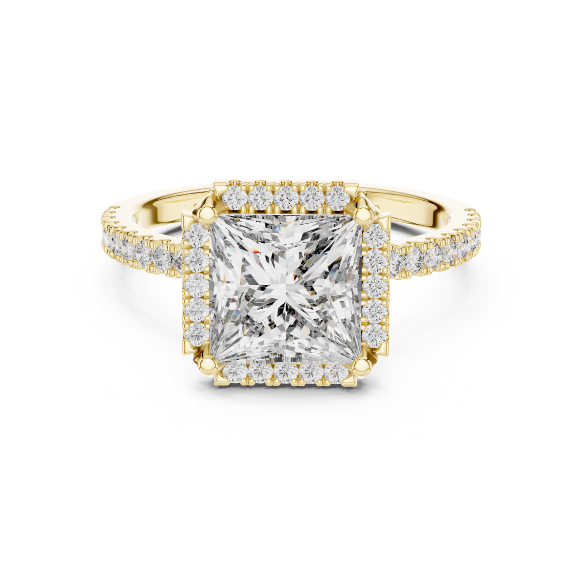 14K Solid Gold Lab Diamond Halo Ring, Yellow Gold