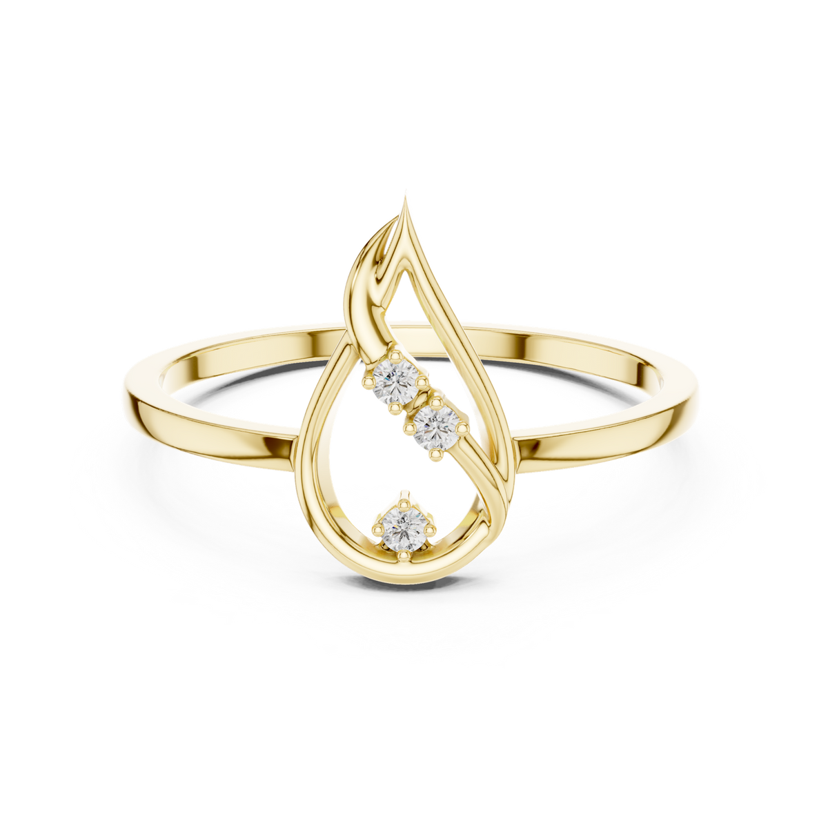 14K Solid Gold Lab Diamond Leaf Cluster Ring, Yellow Gold