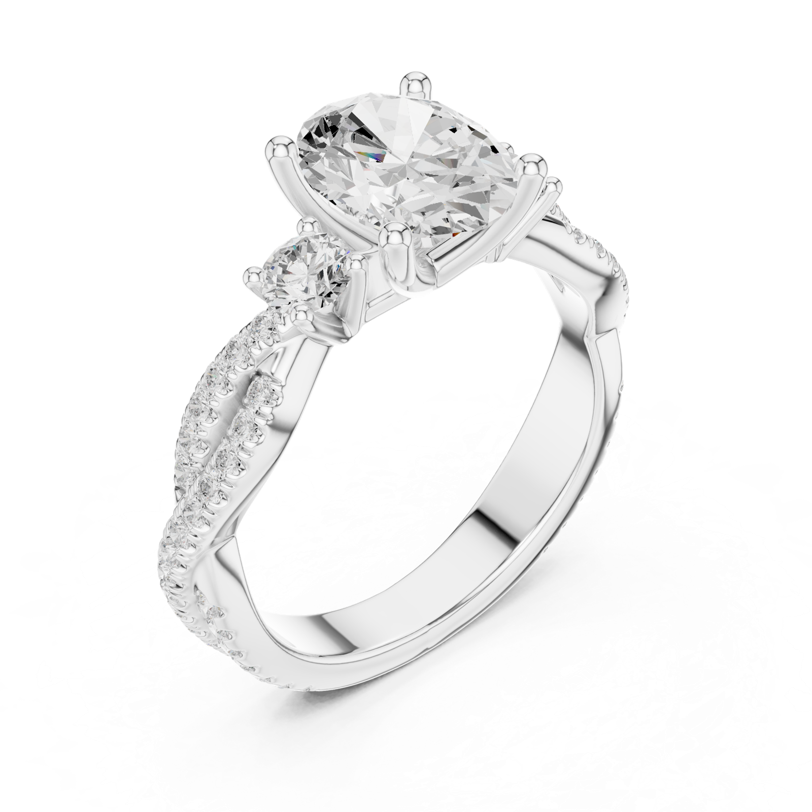 Gold Ring DDLR-281, Oval center stone, White Gold, view 2