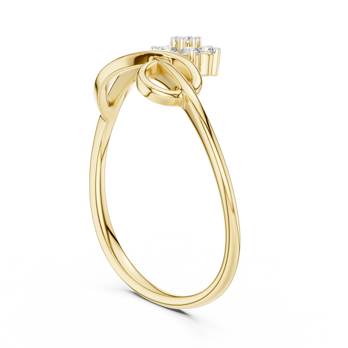 14K Solid Gold Lab Diamond Flower Twist Ring, Yellow Gold, view 1