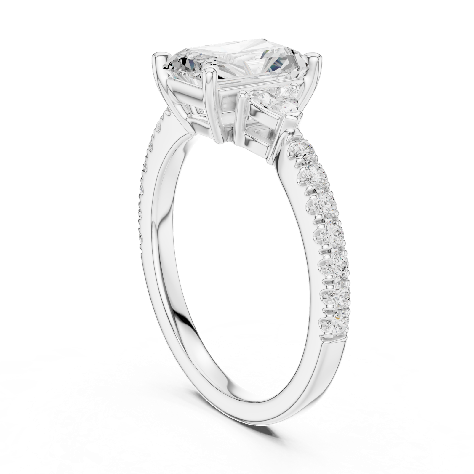 Gold Ring DDLR-037, Radiant center stone, White Gold, view 1