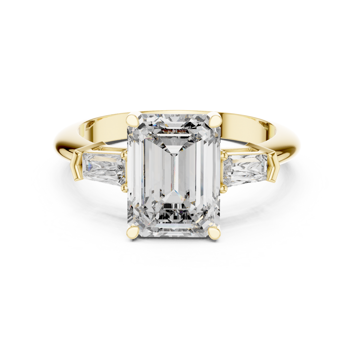 14K Solid Gold Lab Diamond Three-Stone Ring, Yellow Gold