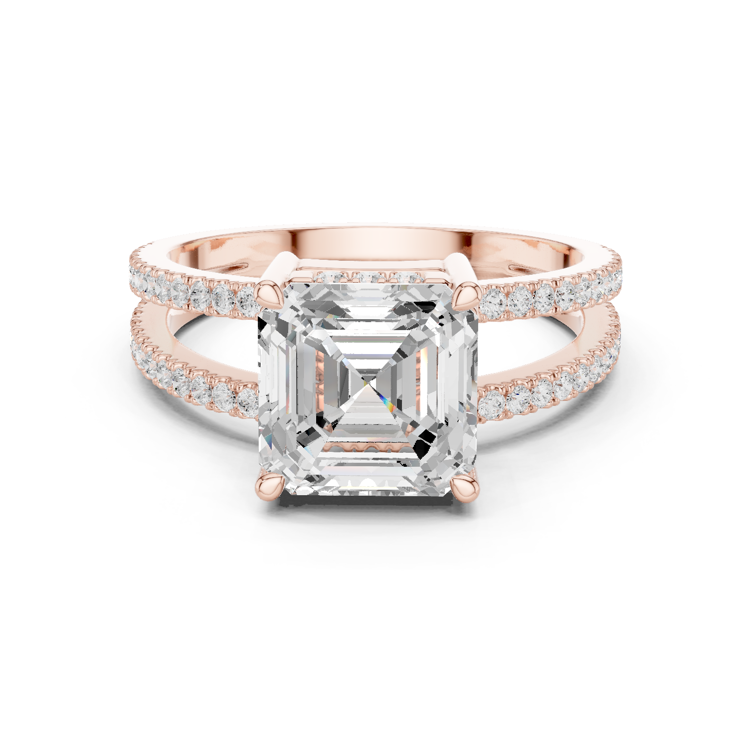 Gold Jewelry, Asscher center stone, Rose Gold