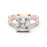 Gold Jewelry, Asscher center stone, Rose Gold