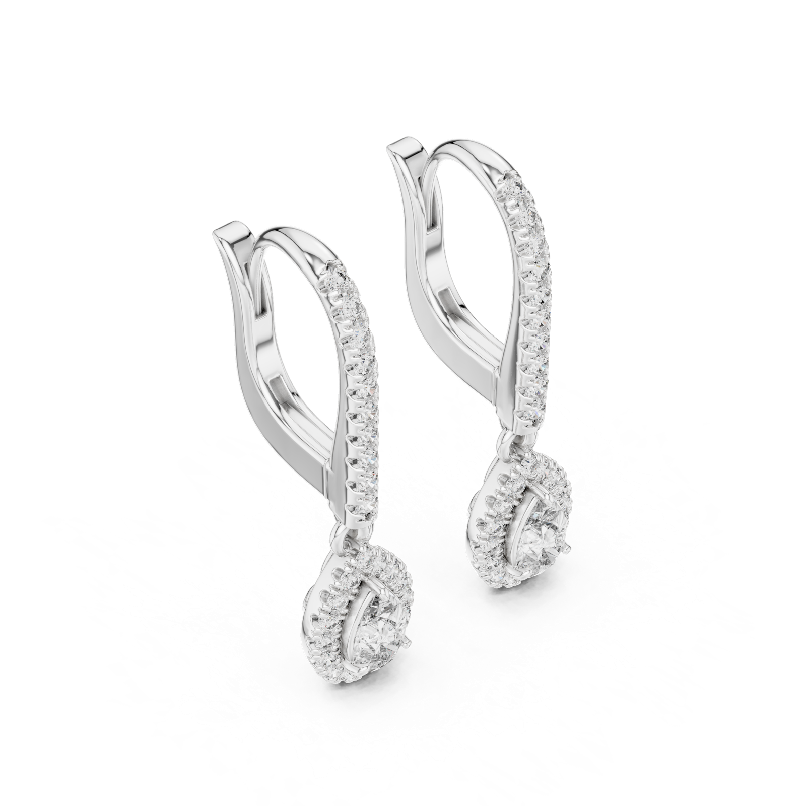 14K Solid Gold Lab Diamond Drop Earrings, White Gold, view 2