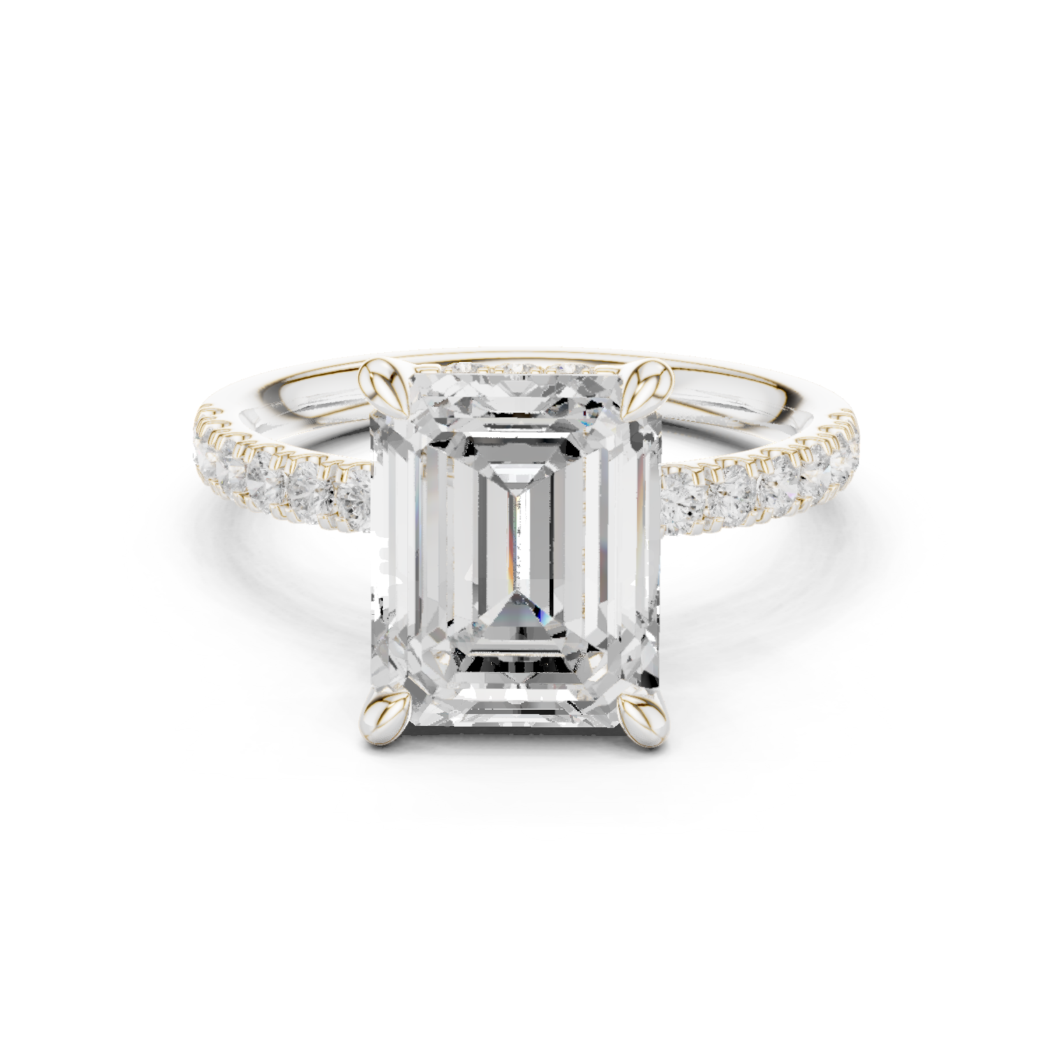 Gold Ring DDLR-259, Emerald center stone, White Gold