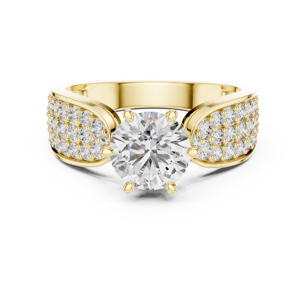 14K Solid Gold Lab Diamond Solitaire Ring, Yellow Gold