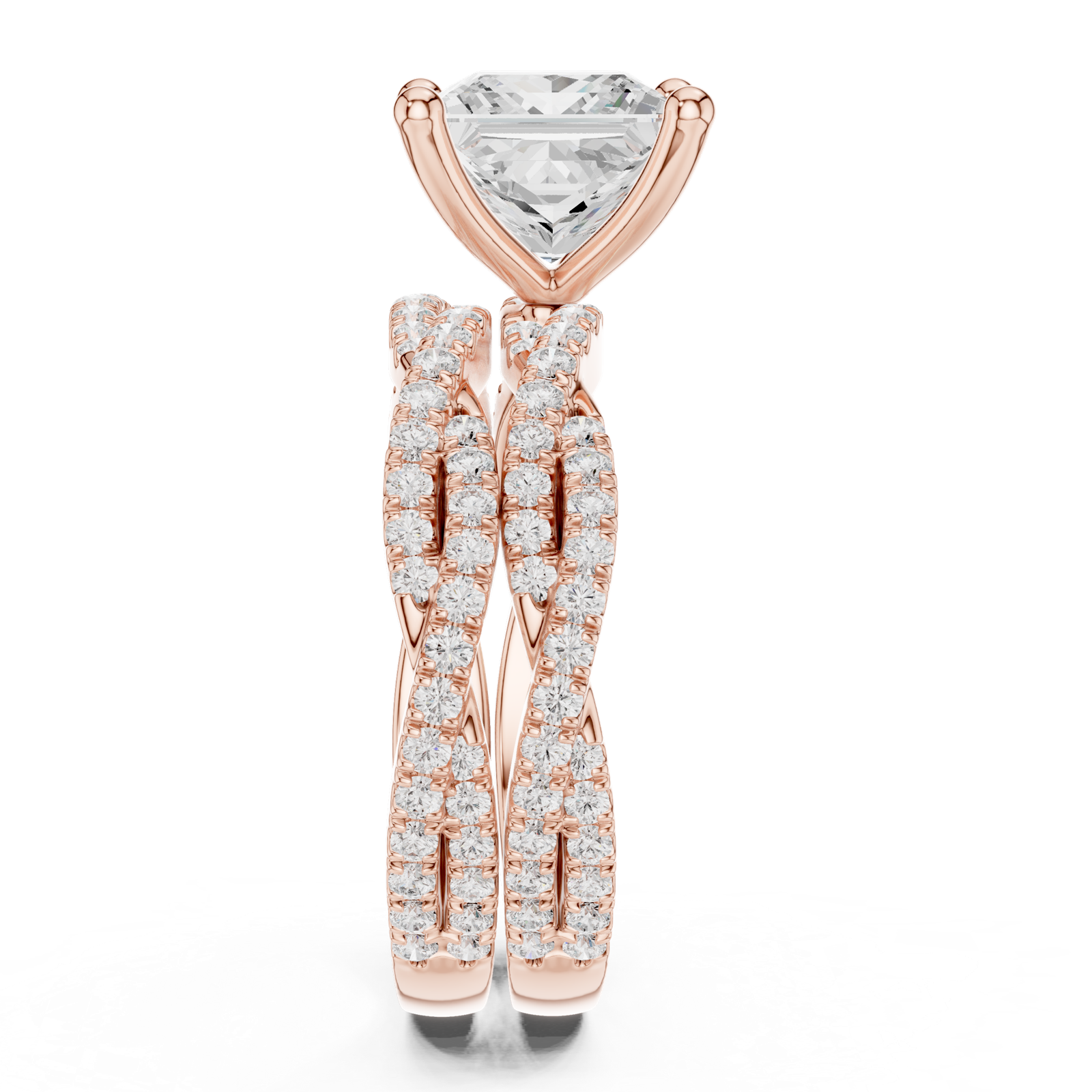 Gold Ring DDLR-300, Princess center stone, Rose Gold, view 3