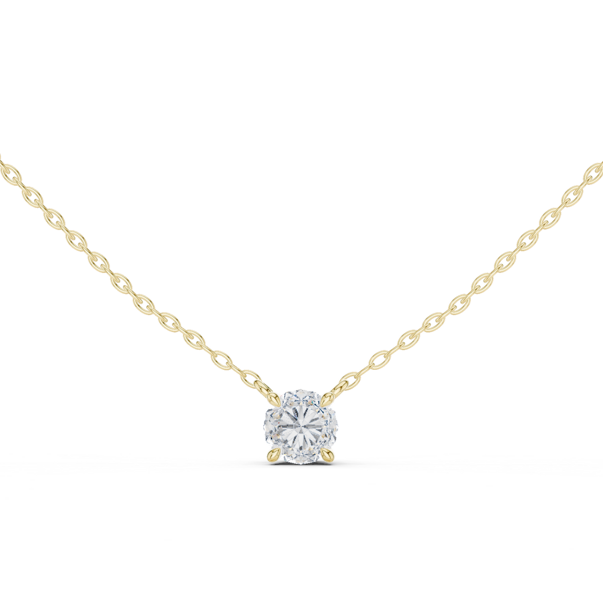 14K Solid Gold Lab Diamond Solitaire Pendant Necklace, Yellow Gold