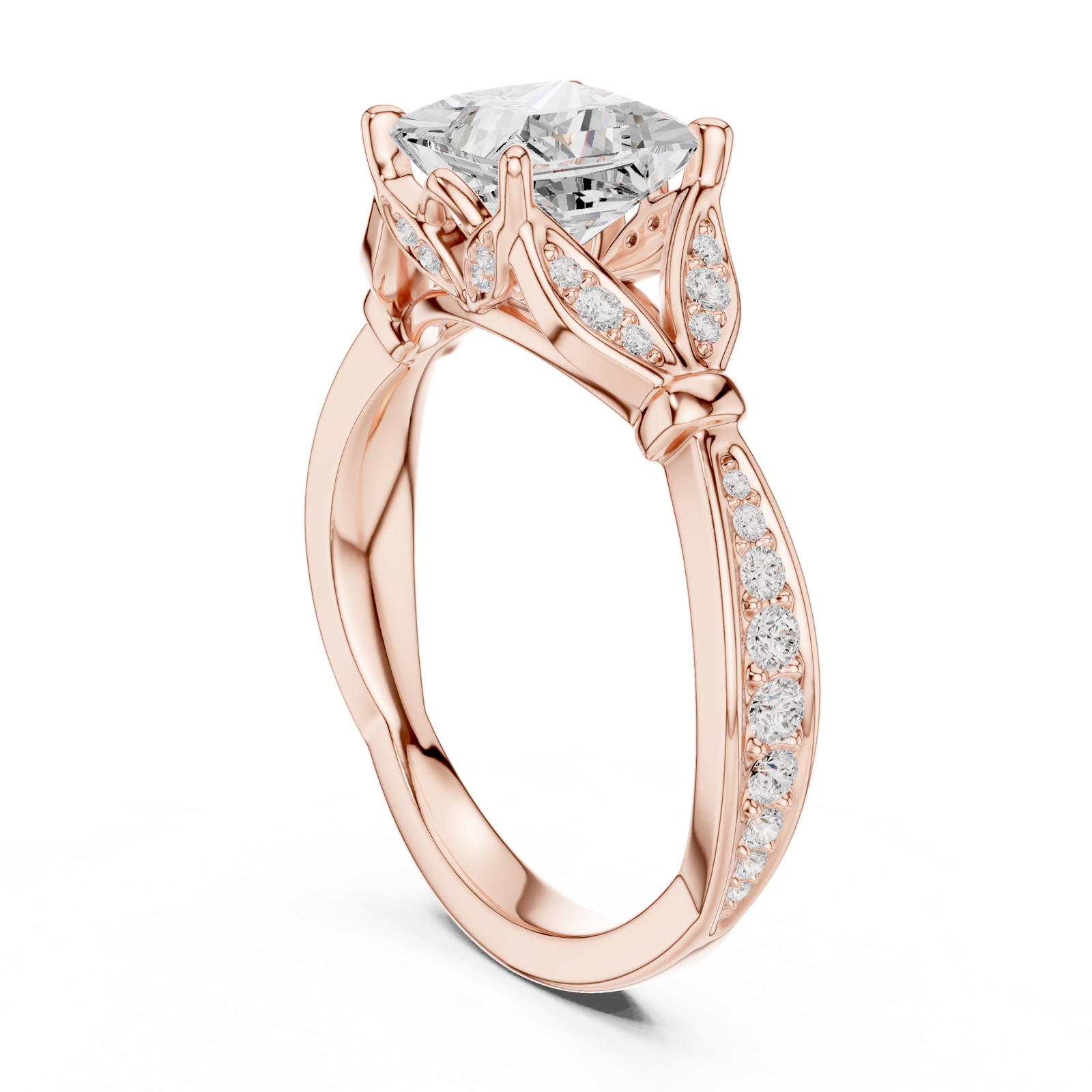 Gold Ring DDLR-257, Princess center stone, Rose Gold, view 1