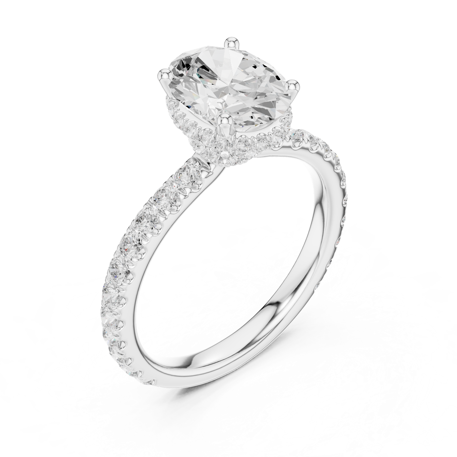 Gold Ring DDLR-165, Oval center stone, White Gold, view 2