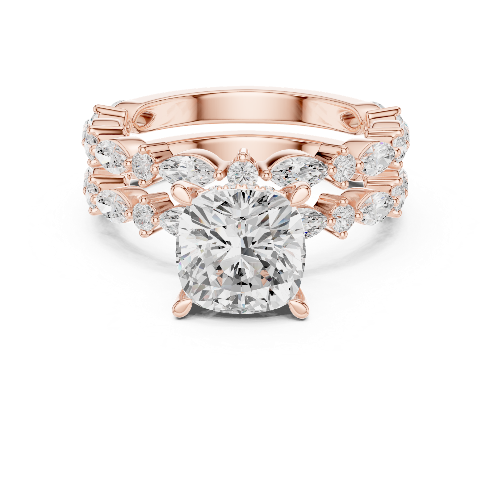Gold Ring DDLR-301, Cushion center stone, Rose Gold, view 4