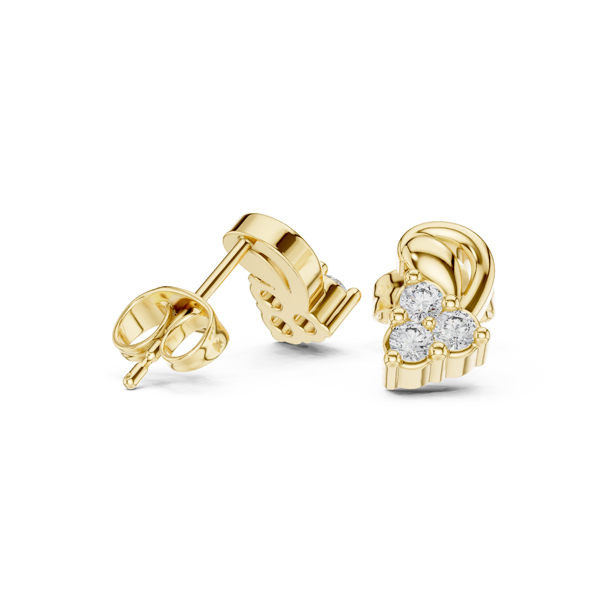 14K Solid Gold Lab Diamond Cluster Earrings, Yellow Gold, view 1