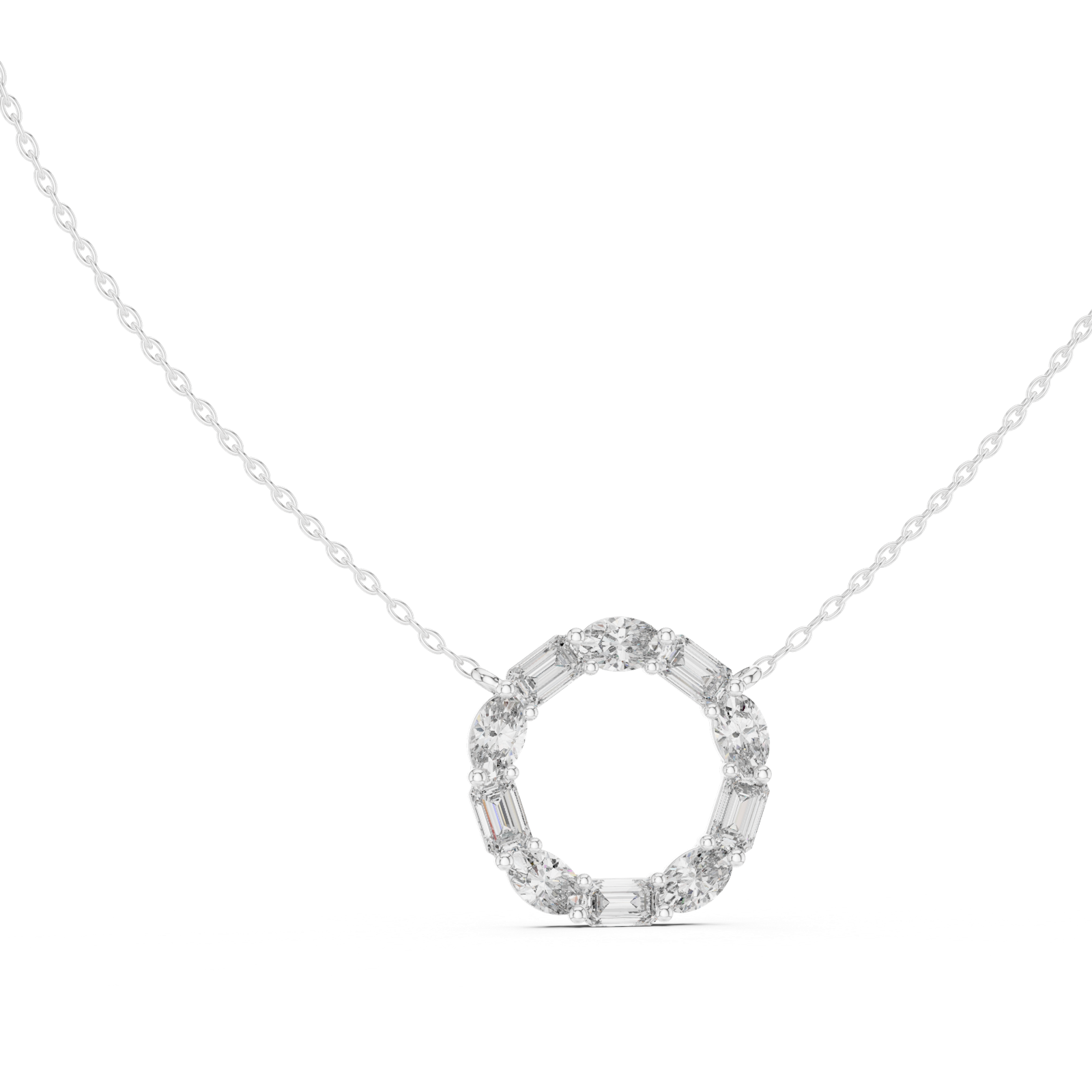 14K Solid Gold Lab Diamond Pendant Necklace, White Gold, view 1