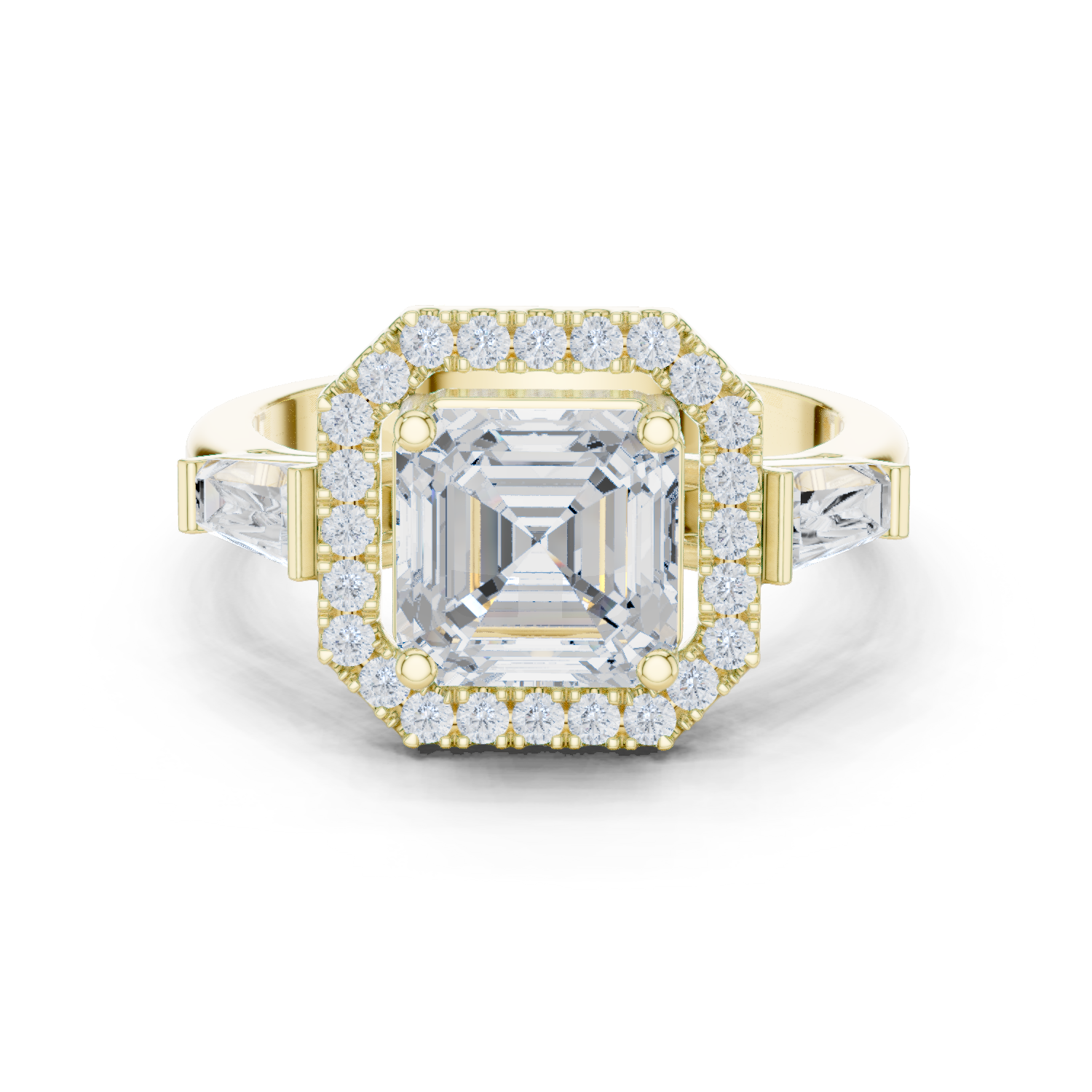 Gold Ring, Asscher center stone, Yellow Gold