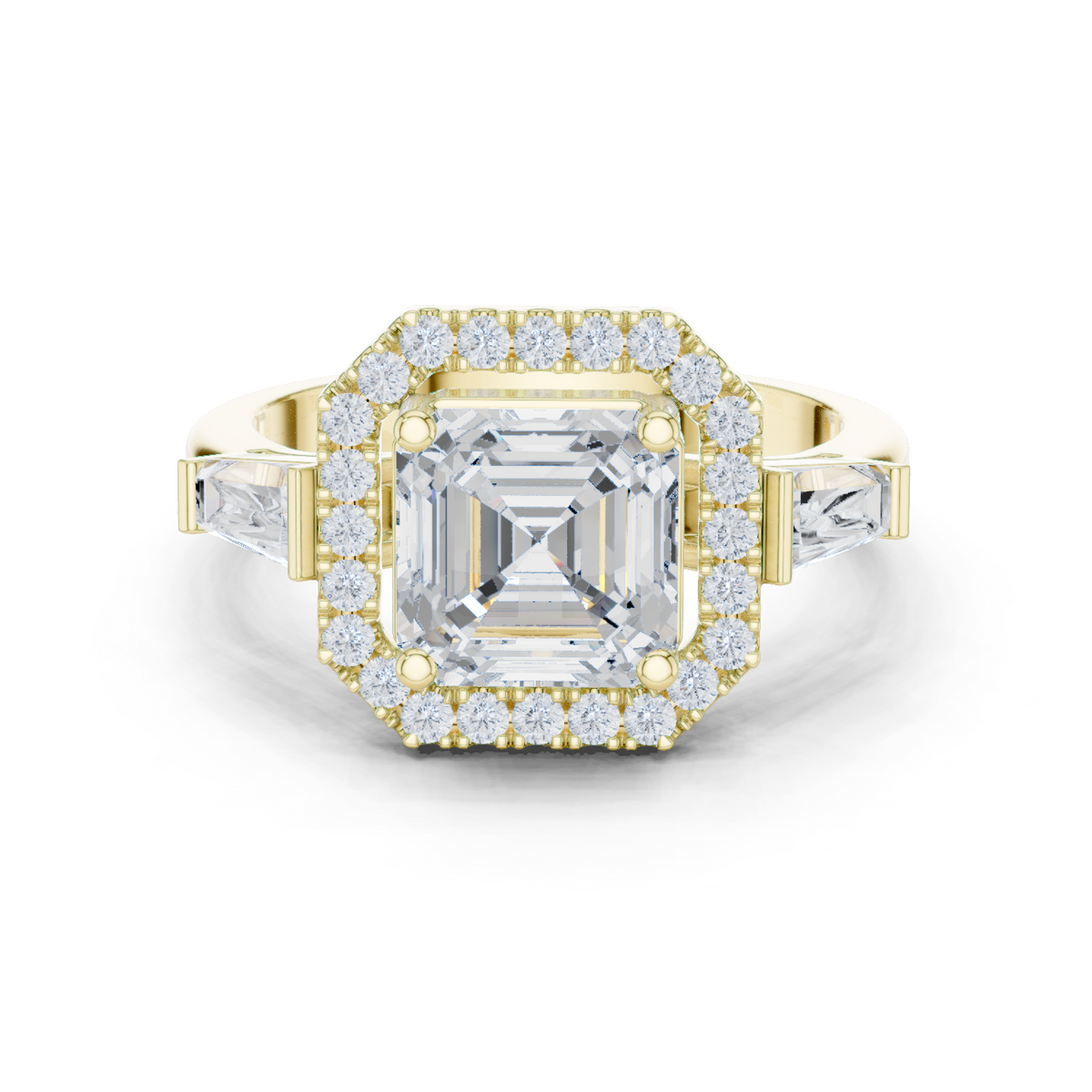 Gold Ring, Asscher center stone, Yellow Gold